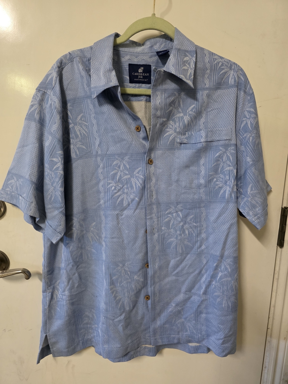Caribbean Joe Light Blue Tropical Print Short Sleeve Button-Up